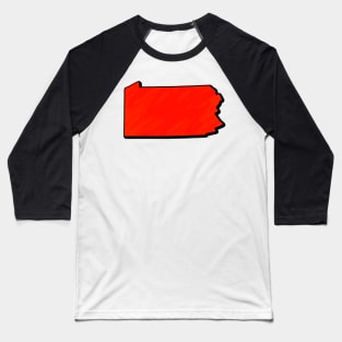 Bright Red Pennsylvania Outline Baseball T-Shirt